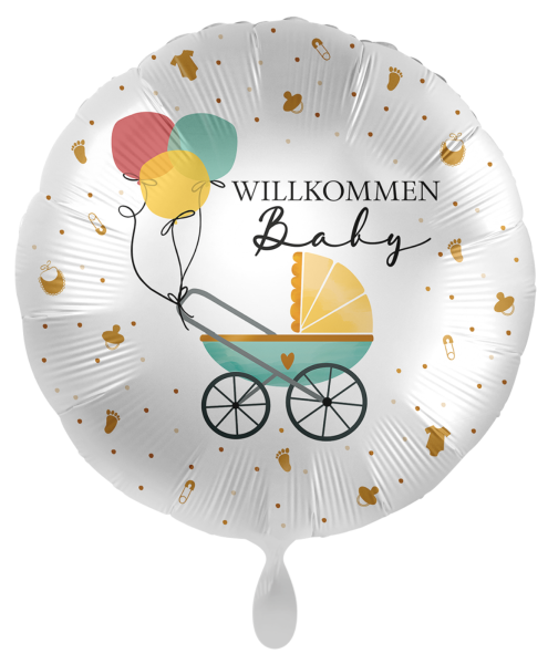 Folienballon - Willkommen Baby, Kinderwagen - ø 43cm